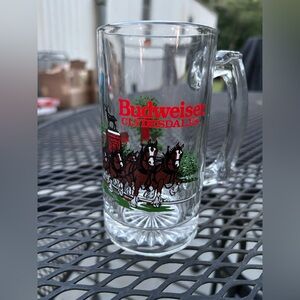 Budweiser Beer Stein Mug Vintage Glass Clydesdales Horses Christmas 1991